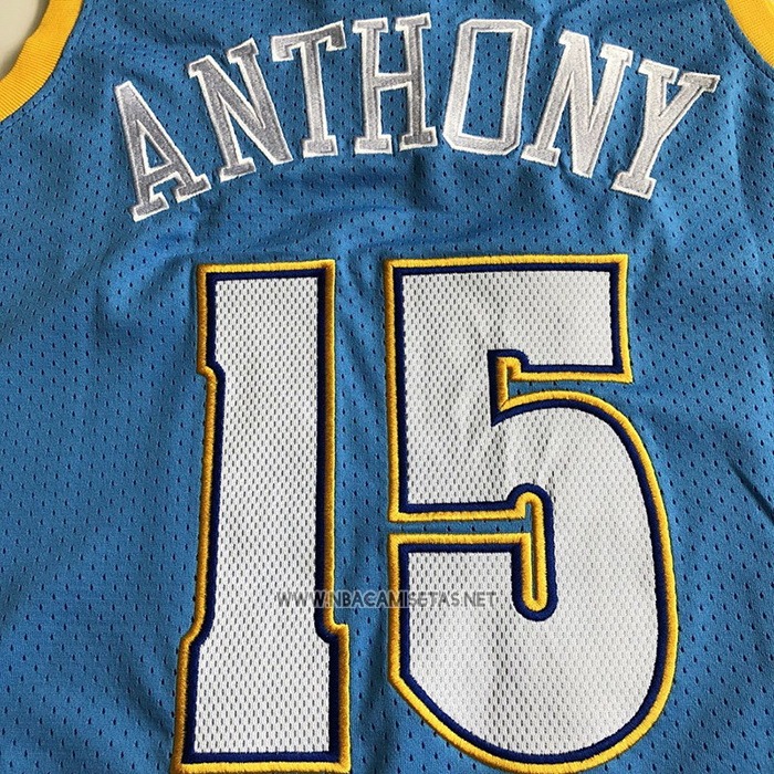 Camiseta Denver Nuggets Carmelo Anthony NO 15 Mitchell & Ness 2003-04 Azul